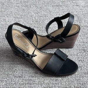 Splendid Black Leather Wedge Sandals